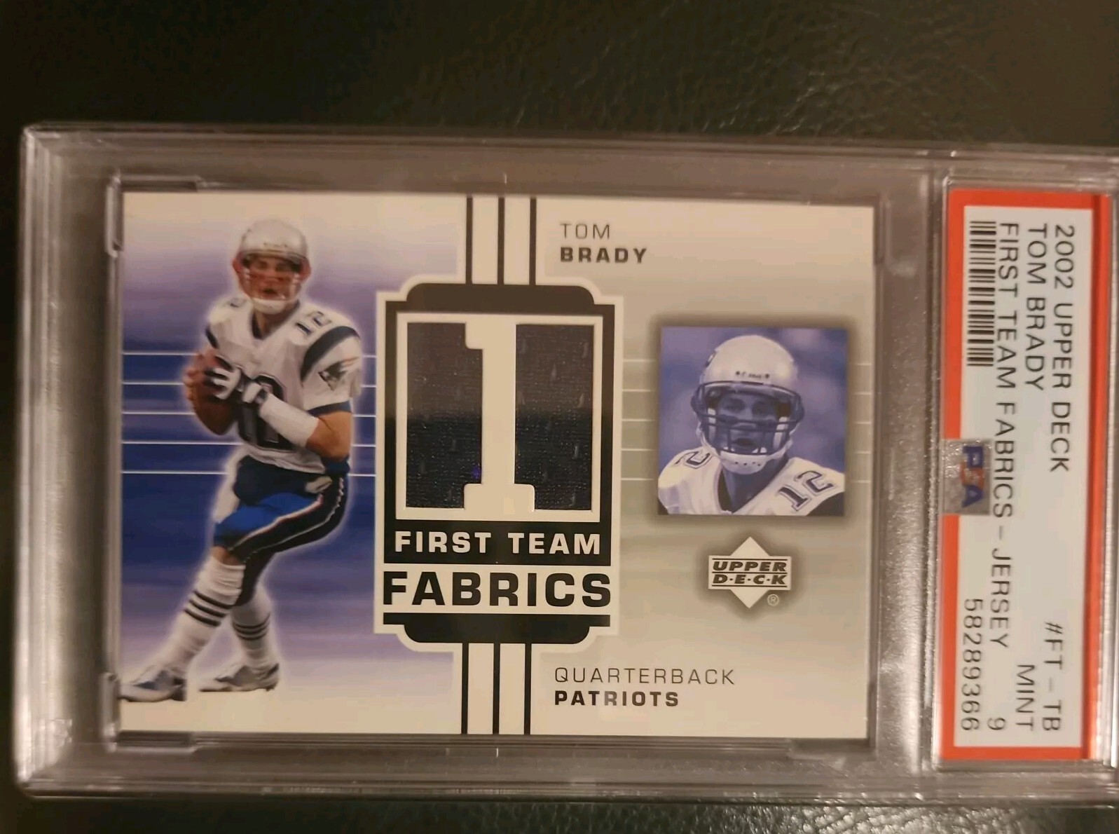 2002 Upper Deck Tom Brady First Team  Game worn Jersey patch PSA 9
