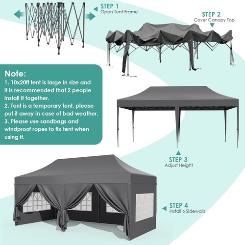 3x6m Heavy Duty Waterproof Pop Up Gazebo Garden Party Canopy Tent with 6 Sides - Picture 26 of 28