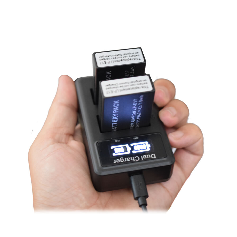 2X Batería + Cargador LP-E17 Li-Ion 1050mAh Con Indicador