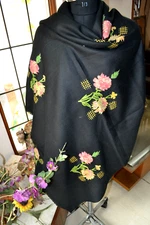 PARTY FANCY Black SHAWL PASHMINA patchwork EMBROIDERY Pure wool:16 DESIGN CHOICE