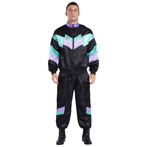 Mens Tracksuit 70s 80s 90s Style 70s Disco Dancewear Hippie Costumes Contrast - Picture 28 of 62