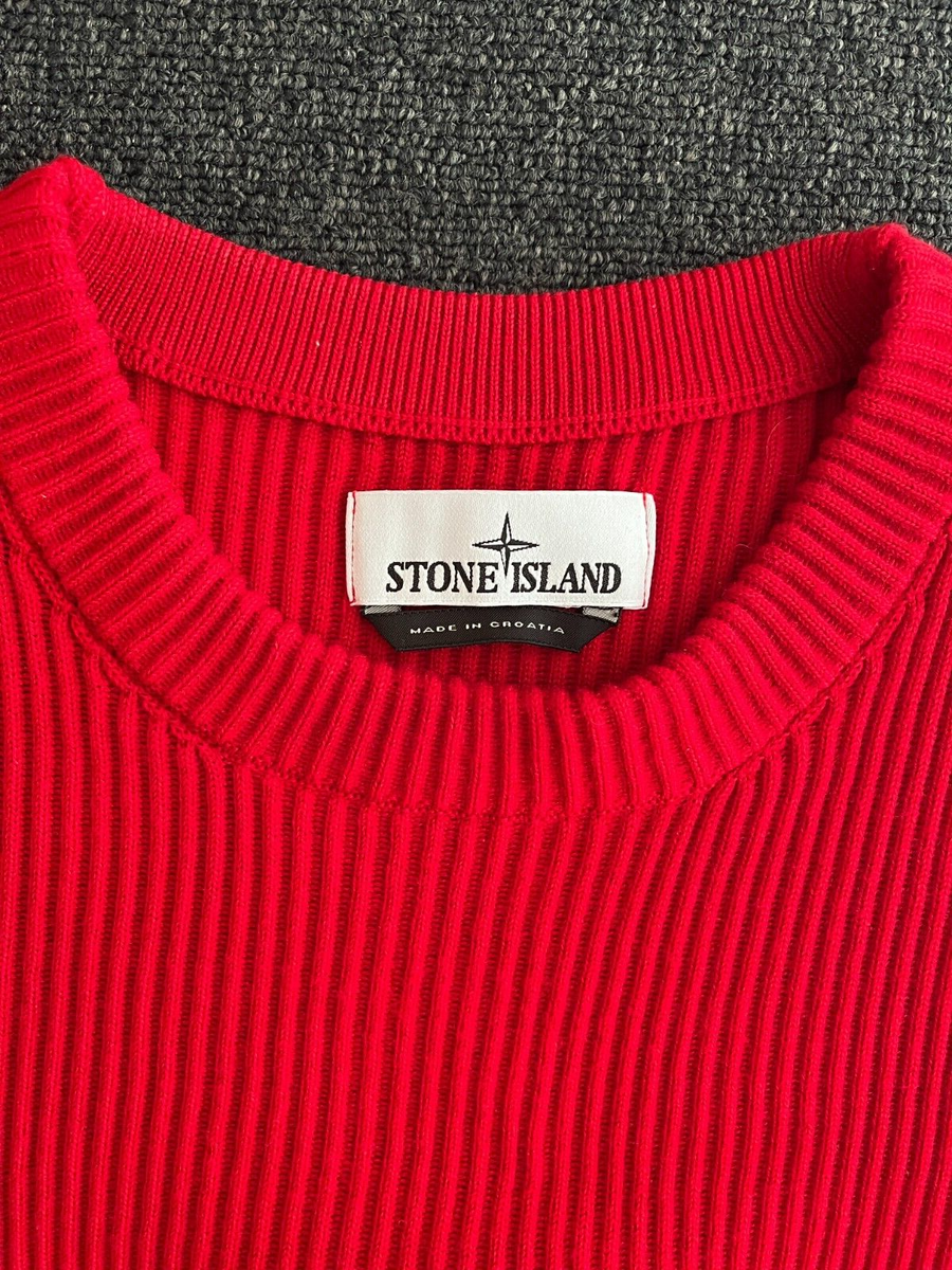 Stone Island Rippstrick Pullover Rundhals Rot neuwertig