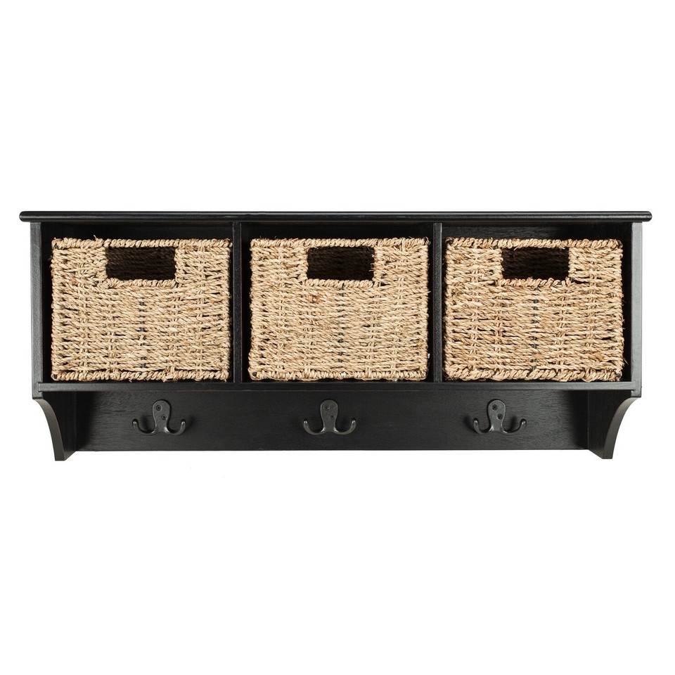 SAFAVIEH Finley Black Hanging 3basket Wall Rack 28" x Black 28" x 7.