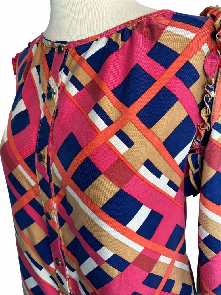 Medium Britt Ryan Button Down Silk Blouse Diagona… - image 2