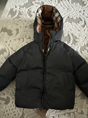 キッズアウター Burberry OUTERWEAR (8108509) Auth NEW BURBERRY Kids Brown Black RAINER Check Reversible