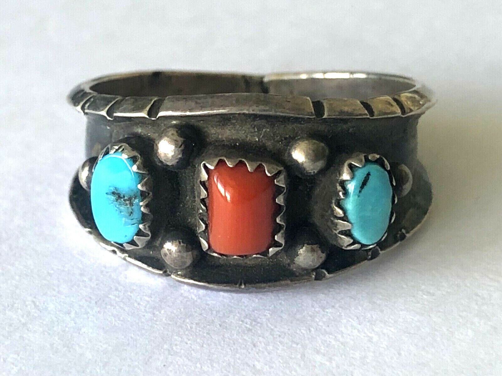 Vintage Signed JCY Turquoise Coral Navajo Tribal … - image 1