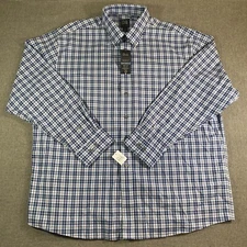 NWT Jos A Bank Traveler Performance Plaid Button Shirt Mens 2XL Blue Tradtional