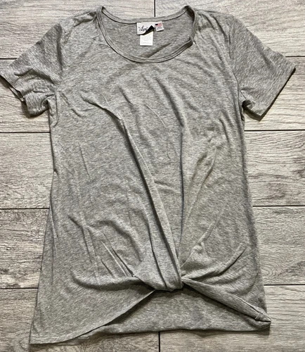 Livy Lu Boutique Brand Gray Twist-Front Short Sleeve Top T-Shirt Size Small, New