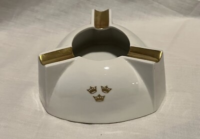 Swedish American Line Ceramic White/Gold Ashtray Fasold & Stauch East Germany