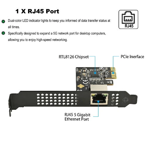 Network Card RTL8126 Chip Gigabit Ethernet PCI Network Card 10/100/2500/5000Mbps - Image 3 of 4