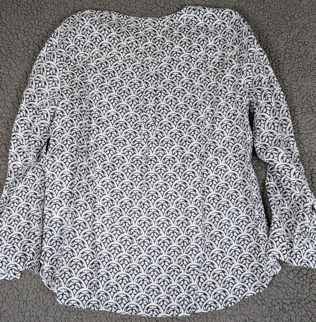 Talbots Top Linen Blouse Split Neck Pullover Blue… - image 6