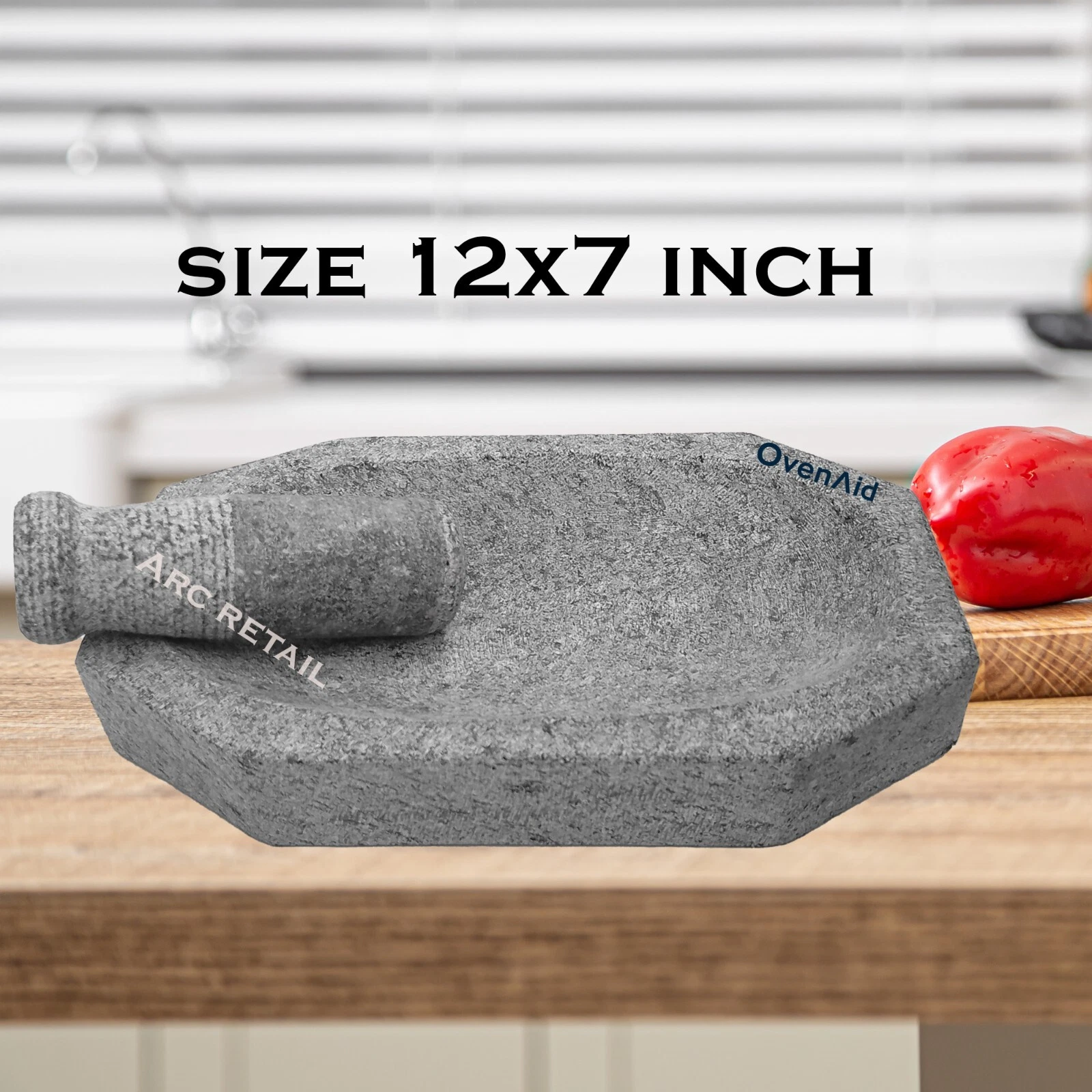 Handmade 100% Stone Mortar Pestle | Molcajete Kalvam Silbatta Grinder Tool.