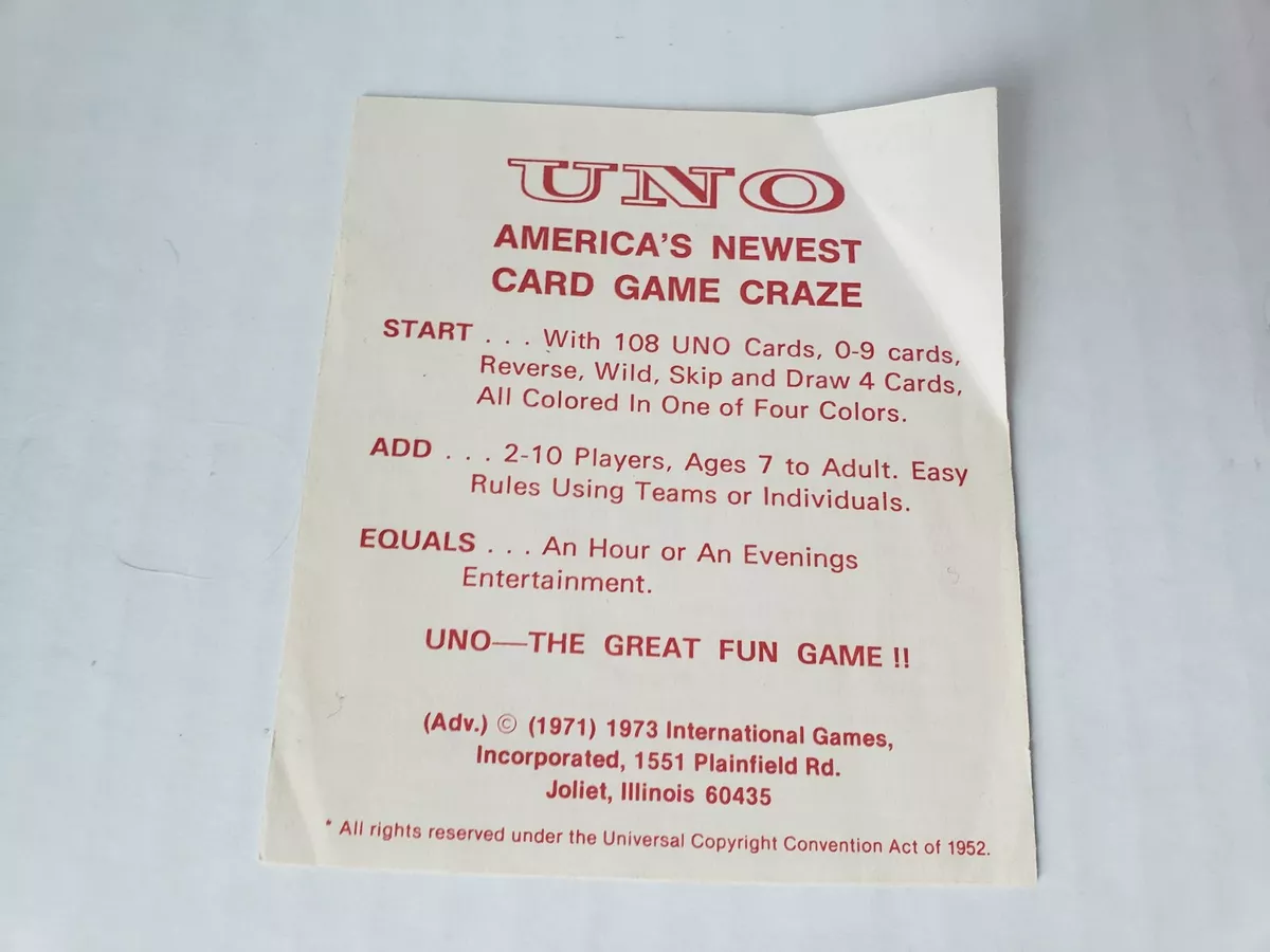 Vintage 1978 IGI UNO Card Game Complete