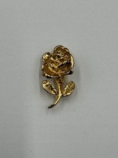 Gold Colored Open Rose Flower Lapel Pin