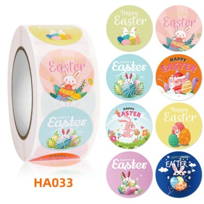 Easter Stickers 500PCS Per Roll Easter Bunny Eggs Stickers for Kids 1 inch