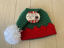 NWT So Dorable Hand Crocheted Baby Santa Red Green Hat Christmas 0-6 Month
