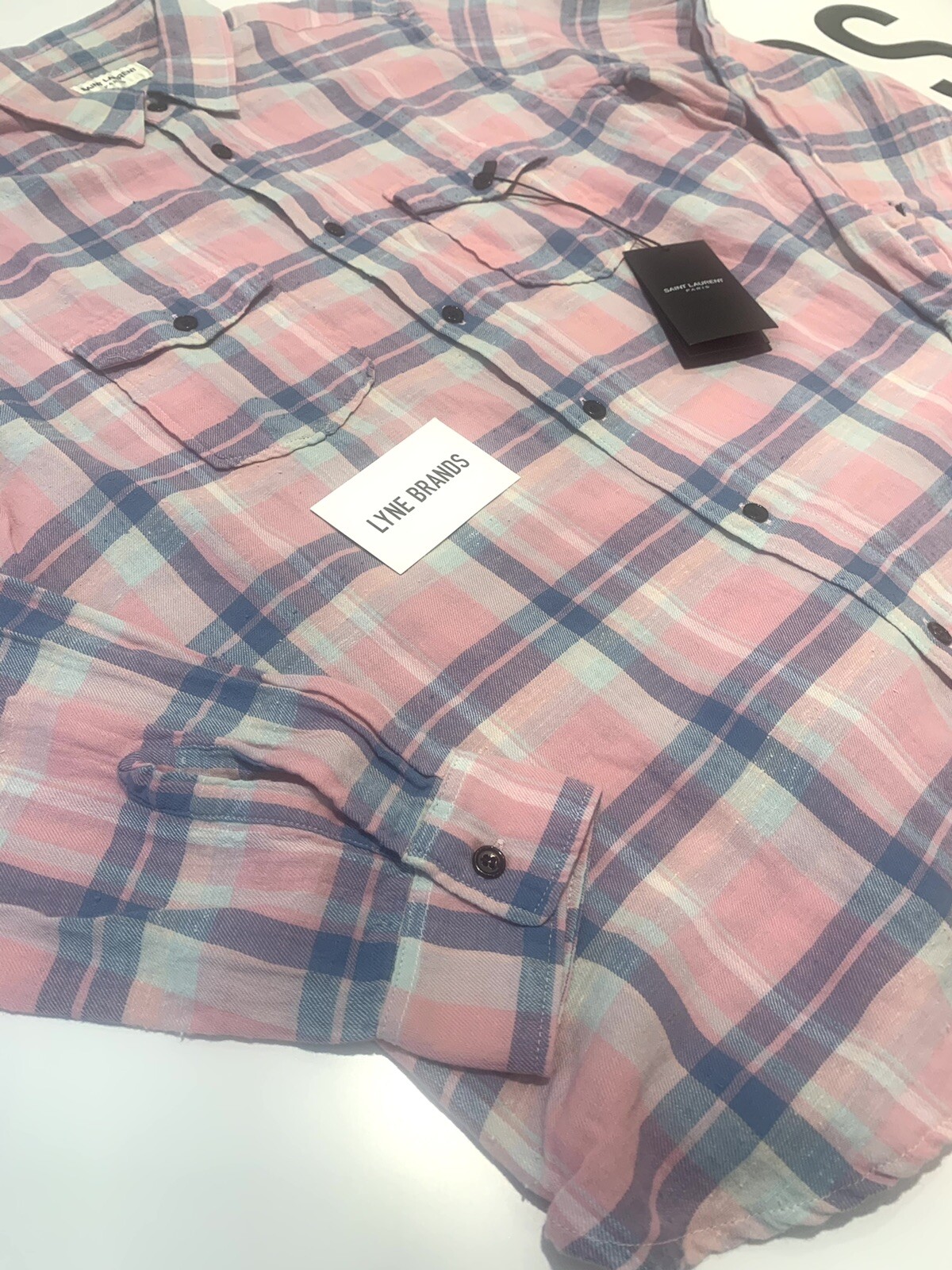 Saint Laurent Pastel Pink Check Oversized Western Shirt Size Medium RRP £420