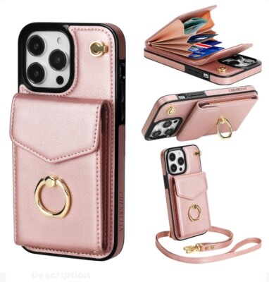 CHENRLIAN Rose Gold iPhone 15 Pro Max Case 6.7''Leather Wallet