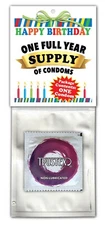 Happy Birthday - Full Year of Supply CONDOM - Gag Joke Prank Funny GIFT Card