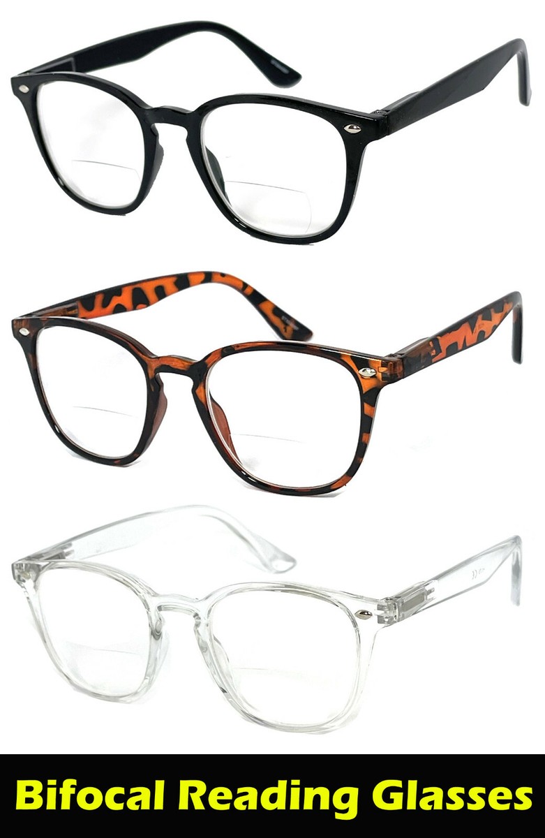 Retro Square Keyhole Mens Womens Bifocal Clear Lens Reading Glasses Spring  Arms