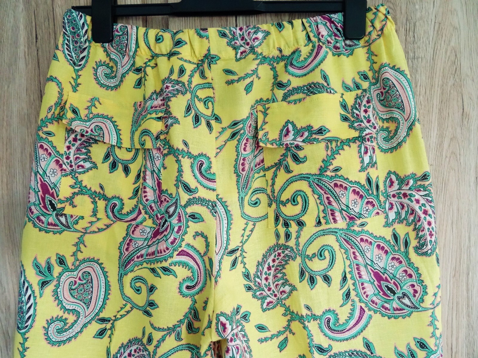 ZARA YELLOW PAISLEY PRINT LINEN BLEND TROUSERS WITH FRINGING SIZE M thumbnail 8