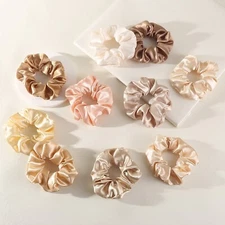 Silky Satin Scrunchies for Hair - Silk Hair Ties 10 Piece Set