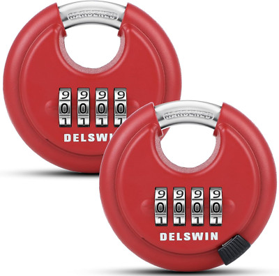 Outdoor Combination Padlock - 4 Digit Heavy Duty Disc Lock with Hardened Shackle