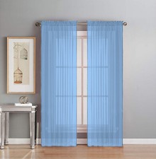 2 Piece Fully Stitched Sheer Voile Window Panel Curtain Drape Set