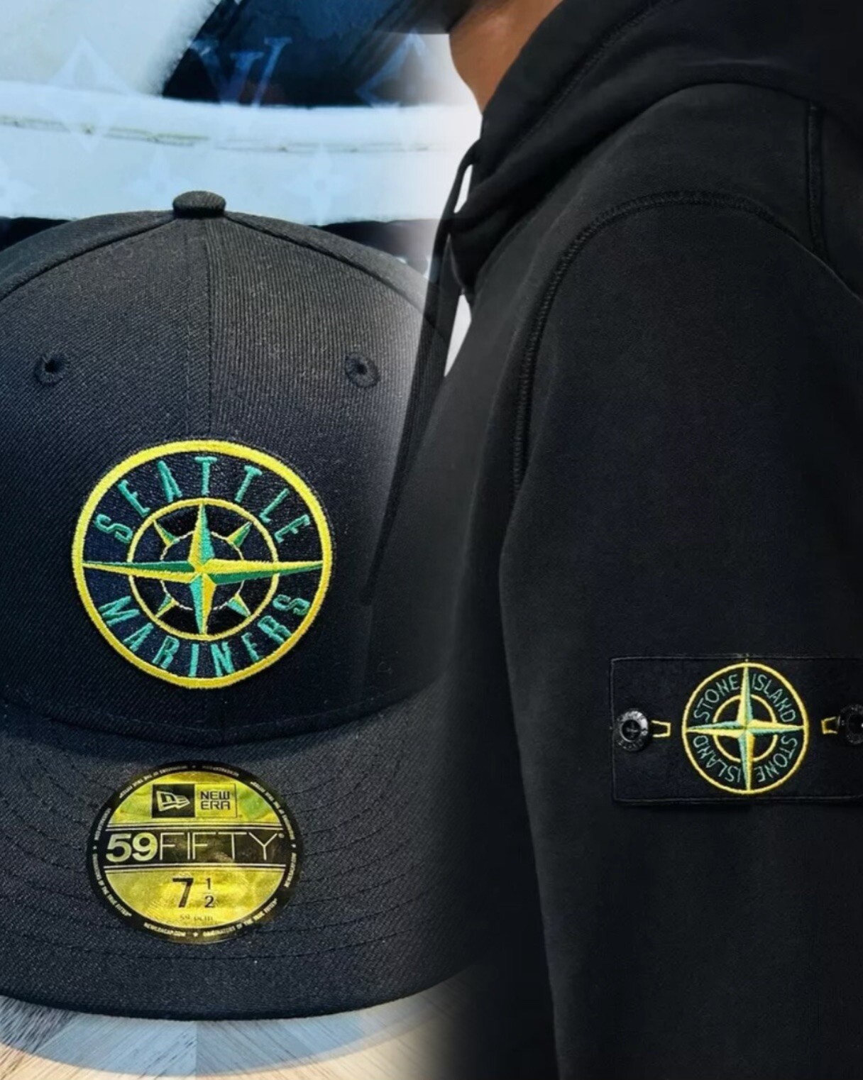 New Era Stone Island Hat Club Seattle Mariners 7 1/2 Rushmore Noho Black Patch