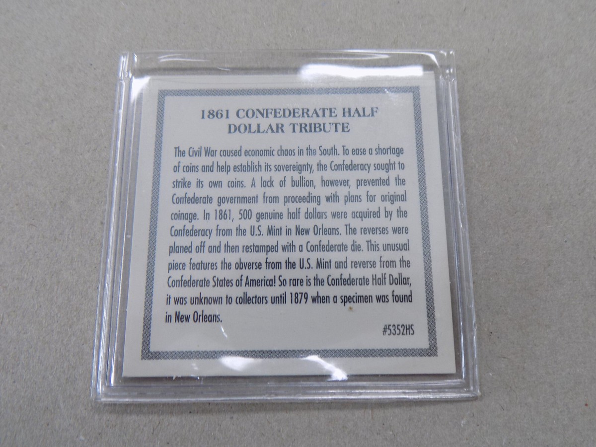 1861 Confederate Half Dollar Tribute Copy Coin in Orig. packaging