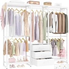 Clothes Rack with 3 Drawers，Wardrobe Rack Garment Rack Closet System Organizers