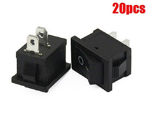 10-Pack Black Rocker Switches 2-Pin KCD1-101 - 250V 6A, Boat-style Toggle Switches