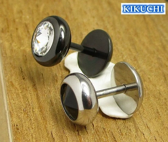 2x Edelstahl Ohrstecker Herren Männer Ohrring Fake Plug Piercing 8mm schwarz - Bild 3 von 4