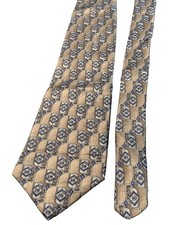 Stafford Mens Silk Tie Brown Blue Geometric Print Made in USA