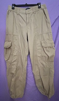 Aeropostale Khaki Men s Utility Cargo Pants Large Zip Fly Bungee Hem