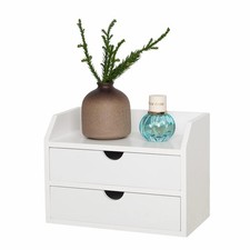 White Wood Desk Organizer with 2 Drawer, Mini Cute Cabinet with Storage Shelf...