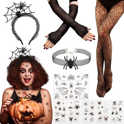 10 Stücke Halloween Spinnennetz Kostüm Set, Spinnennetz Netzstrumpfhose Stirn...