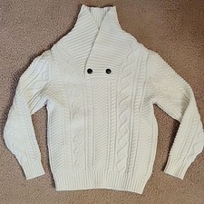 Janie and Jack Boys The Shawl Collar Wool Blend Fisherman Knit Sweater - Size 4