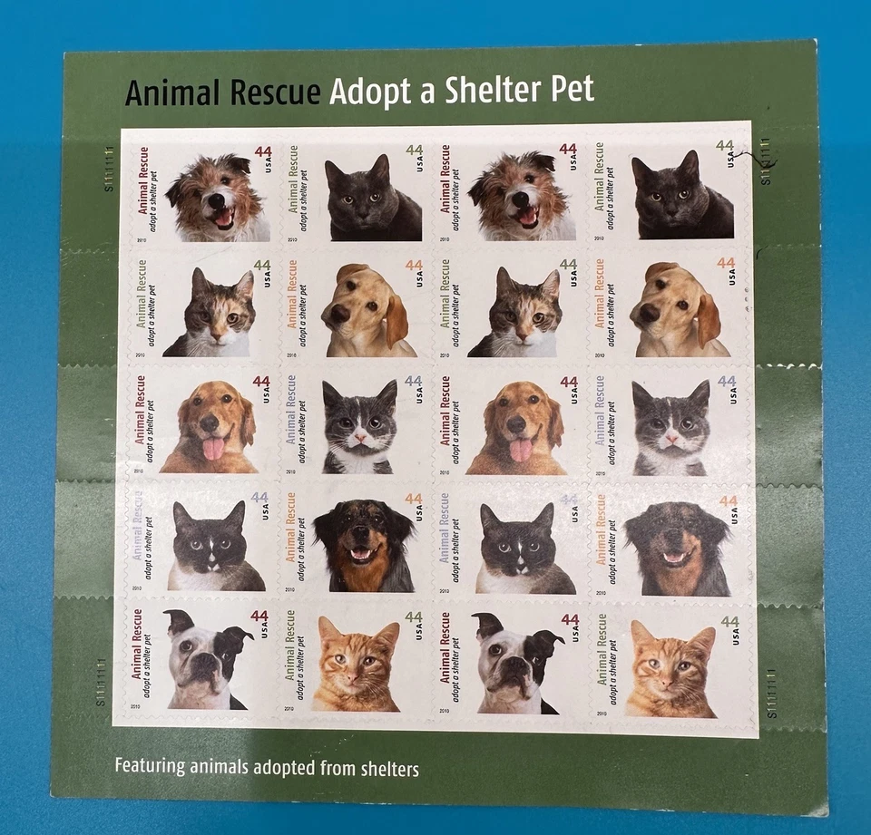 44c Animal Rescue Adopt a Shelter Pet 2 Sheets of 20 #4451-4460 (4460a) Dog Cat - Image 2 of 4
