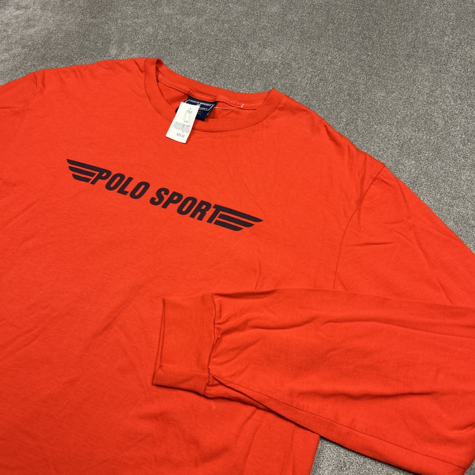 NEW Vintage Polo Sport Ralph Lauren Shirt Mens Medium Orange Long Sleeve