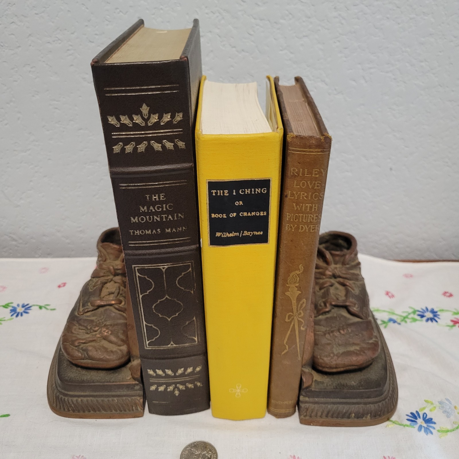 Vintage or Antique Baby Shoe Bookends Doorstop Bronze Heavy patina