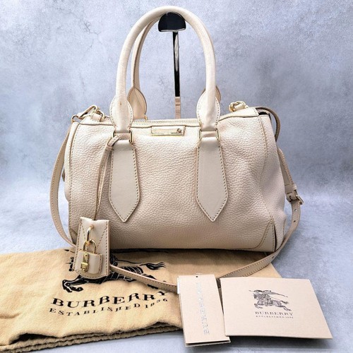 BURBERRY Gladstone Small Leather Shoulder Tote Bag Ivory Beige Authentic 2Way