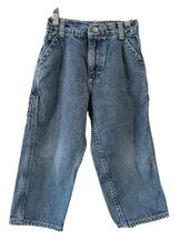 Oshkosh Boys Jeans 4T Washed Blue Denim Zipup Elastic Waist Pockets Logo