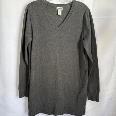Duluth Women's Midi Sweater Dress Sz M Gray Long Sleeve V- Neck Soft Cozy