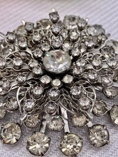 Crystal Pin Clear Faceted Crystal Silver Plated Brooch Retro Jewelry