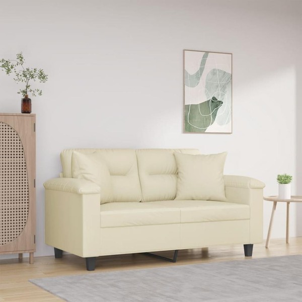 2-Sitzer-Sofa Mit Zierkissen Creme 120 Cm Kunstleder-image