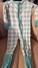 Little Sleepies Footed Zip One-Piece Sleeper Teal/White Check 6-12 Months