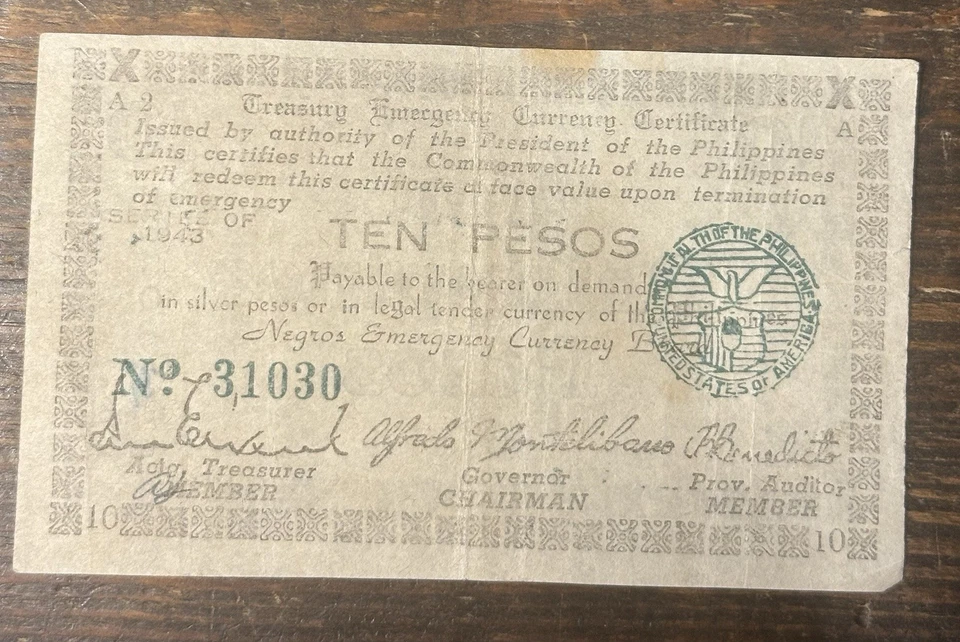 Lot of 6 – 1943 Negros Emergency WWII 10 Pesos Notes - Image 2 of 3