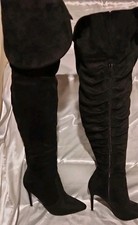 Black Suede Knee High Heel Boots