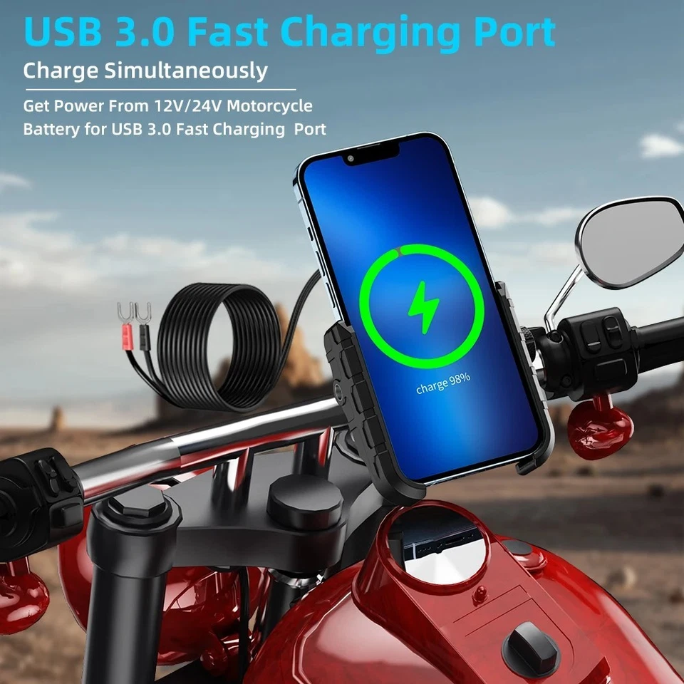 20W Wireless Fast Charger Motorcycle Motorbike Charging Phone Holder Mount. - Image 2 of 4